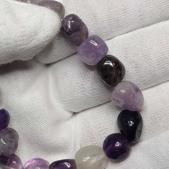 Chevron Amethyst elastic natural stone bracelet  including felt pouch-NB03 - Picture 8 of 16